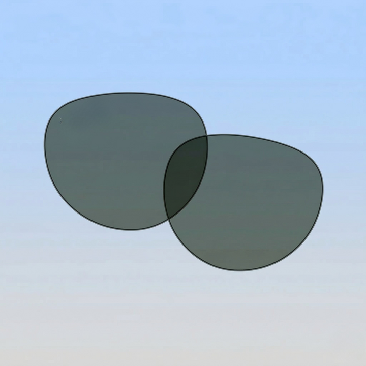 Two dark green lens against a light blue gradient background