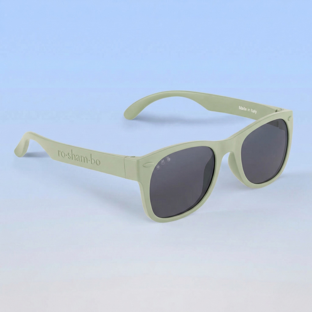 Unbreakable Adult Sunglasses – S/M – Sage Green Frame – Polarized Mirrored Chrome Lens – Bendable Italian-Made Square – Zelda – Roshambo