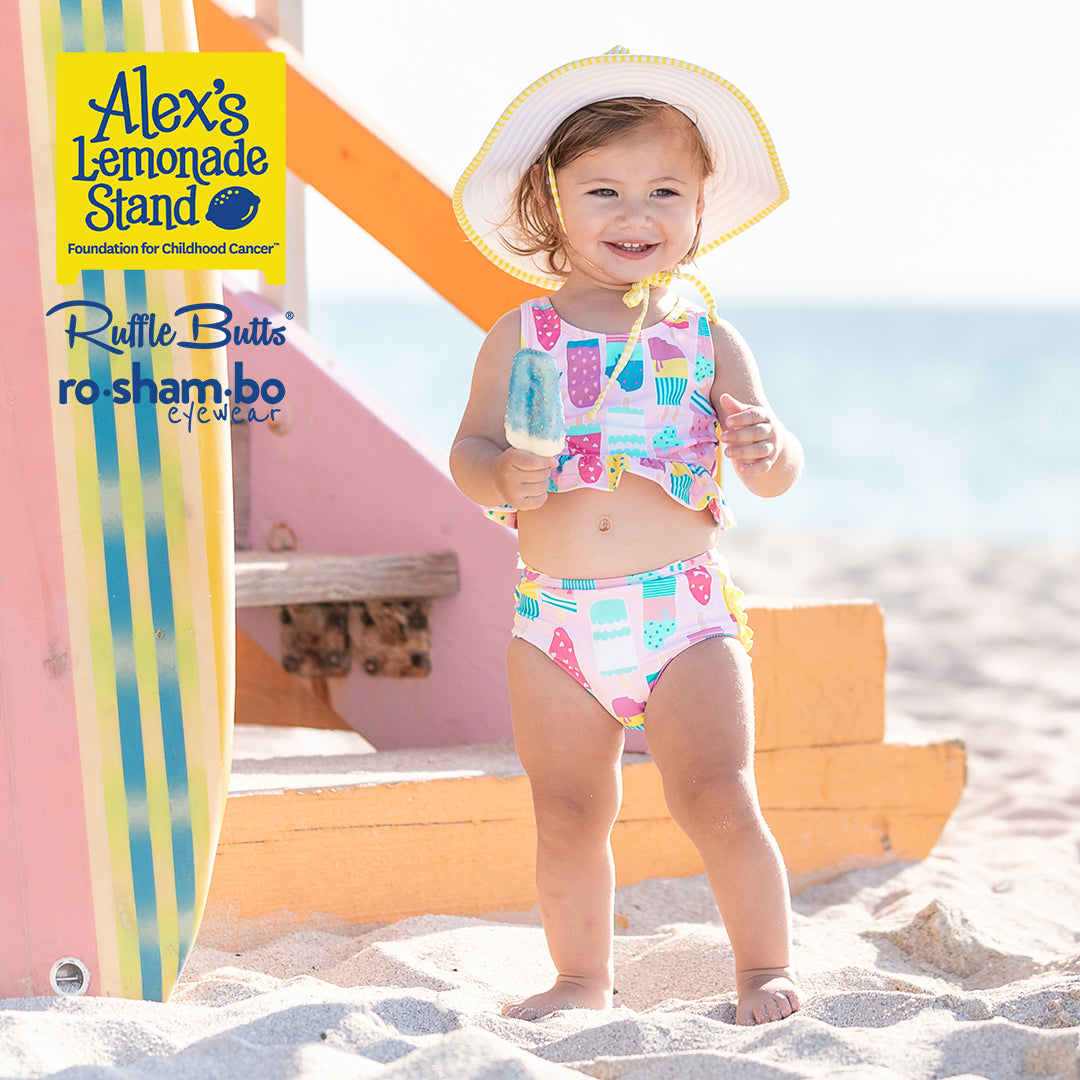 RuffleButts Tankini crème glacée pour filles avec lunettes de soleil Roshambo à paillettes roses