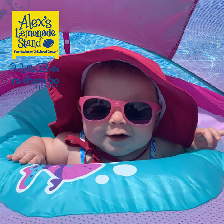 RuffleButts Baby Ice Cream One Piece avec lunettes de soleil à paillettes roses Roshambo