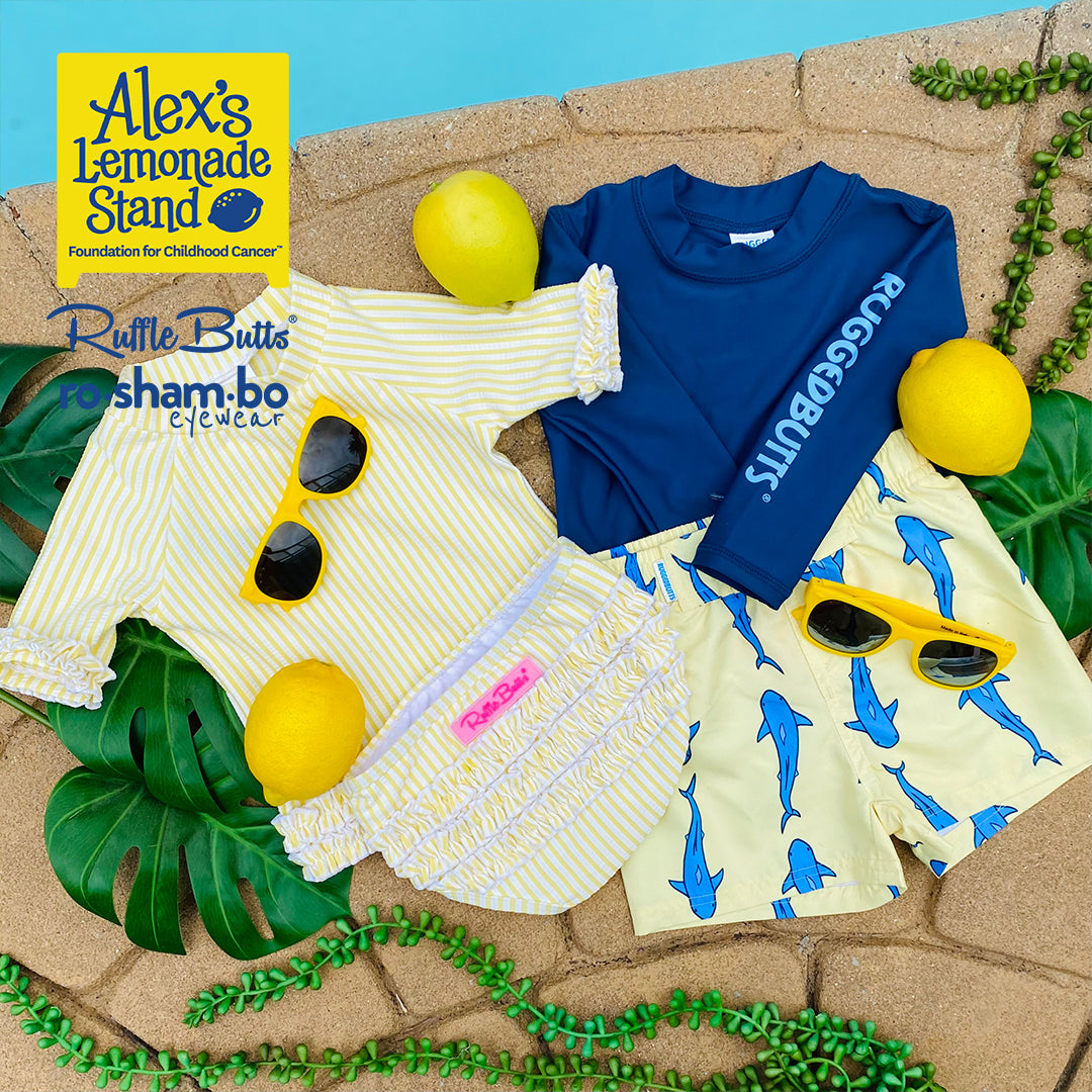 RuggedButts Garçons Jawsome Maillot de bain et Rash Guard avec lunettes de soleil Roshambo Bleu marine