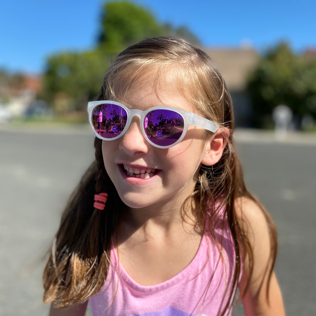 Kid's Sparkly Sunglasses | Silver Glitter Round Sunglasses